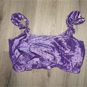 ASOS Purple Satin Crop Top Size 12 | Square Neck Ruffle Strap Party